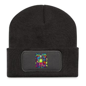 Skull Dunk – Néon Squelette Basketball Graffiti Années 90 - Beanie recyclé à patch - charbon - Devant