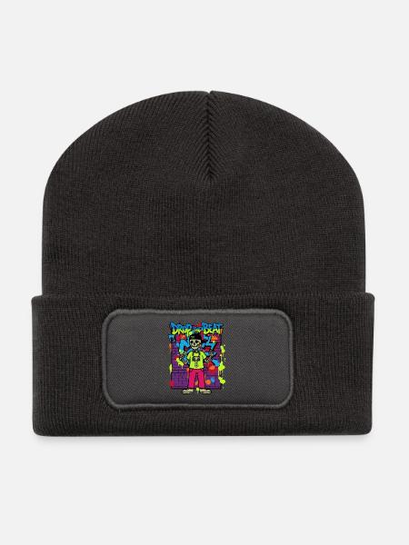 Drop the Beat – Neon Skelett Rapper Graffiti 90er - Recycelte Patch Beanie - Dunkelgrau
