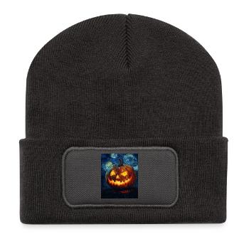 Kürbis Halloween Van Gogh Style Starry Night - Recycelte Patch Beanie - Dunkelgrau - Vorne