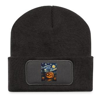 Kürbis Halloween Van Gogh Style Starry Night - Recycelte Patch Beanie - Dunkelgrau - Vorne