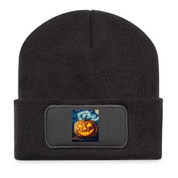 Kürbis Halloween Van Gogh Style Starry Night - Recycelte Patch Beanie - Dunkelgrau - Vorne