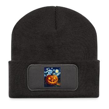 Kürbis Halloween Van Gogh Style Starry Night - Recycelte Patch Beanie - Dunkelgrau - Vorne
