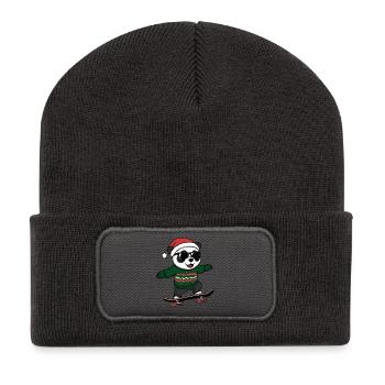 Panda Christmas Funny - Recycled Patch Beanie - dark grey - Front