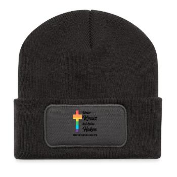 Notre croix n’a pas de crochets - L’Église contre la droite - Beanie recyclé à patch - charbon - Devant