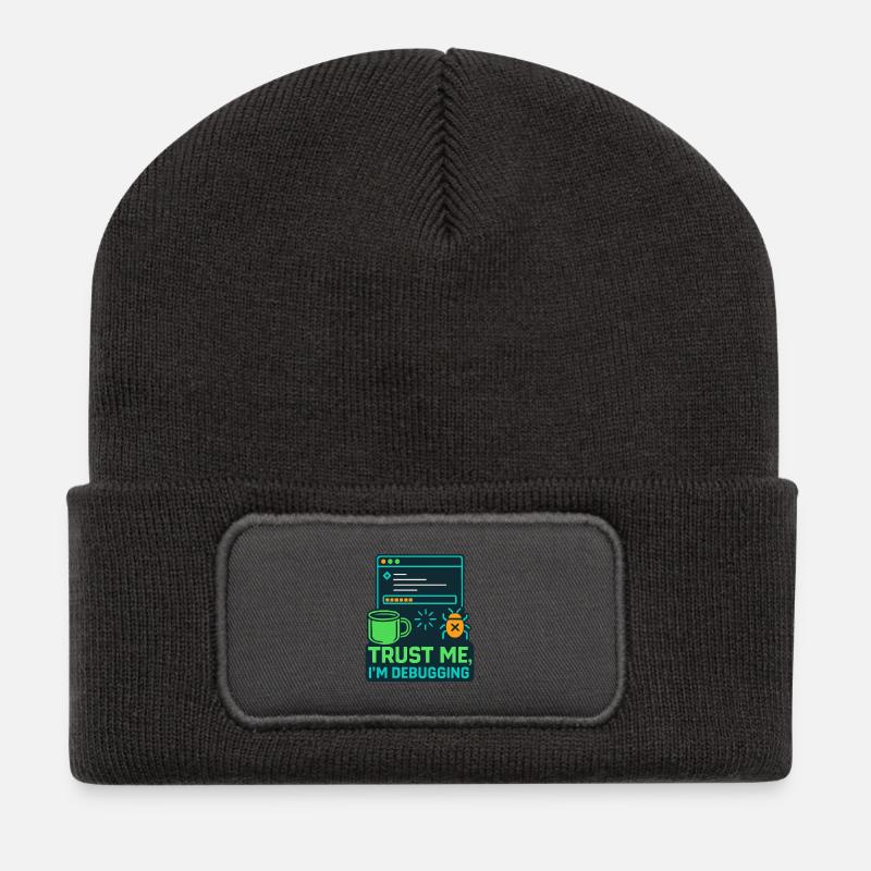 Lustiges IT Design – Trust me, I’m debugging - Recycelte Patch Beanie - Dunkelgrau