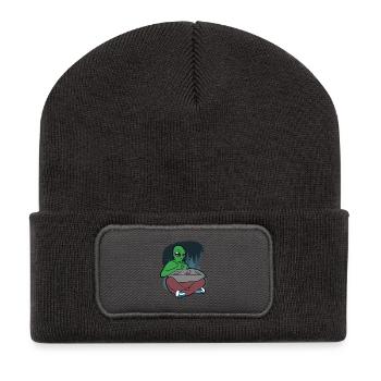 Alien Handpan Design – Vibrations cosmiques et son - Beanie recyclé à patch - charbon - Devant