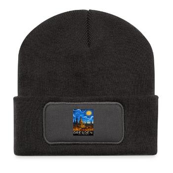 Dresden Nachtlicht Skyline - Recycelte Patch Beanie - Dunkelgrau - Vorne