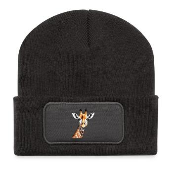 Giraffe Portrait Caricature - Recycled Patch Beanie - dark grey - Front