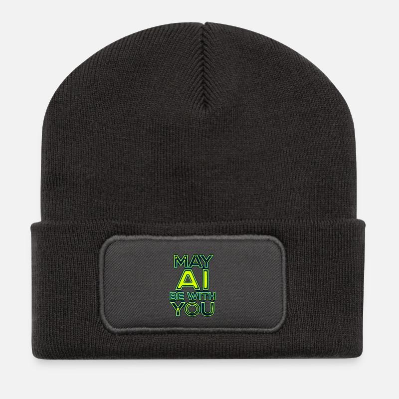 Möge die KI mit dir sein Neon - Recycelte Patch Beanie - Dunkelgrau