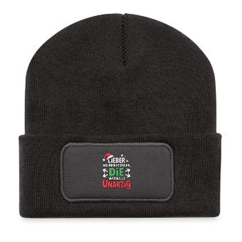 Dear Santa Claus Naughty Design - Recycled Patch Beanie - dark grey - Front