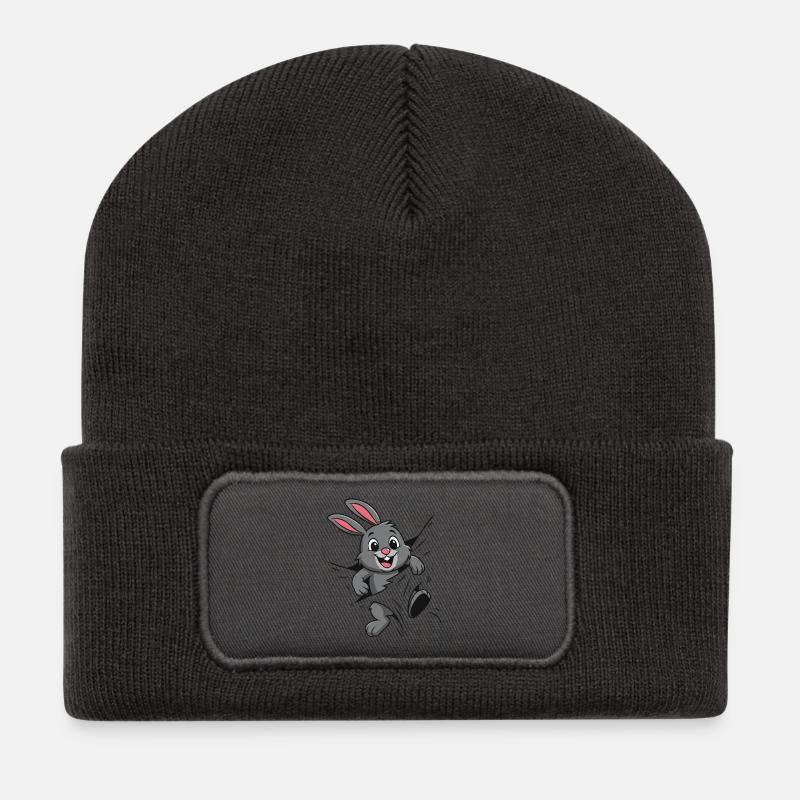 Süßer Comic Hase – Perfekt für Kinder & Tierfans - Recycelte Patch Beanie - Dunkelgrau