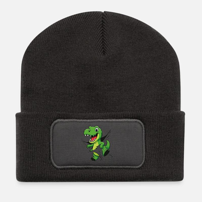 Comic Dino – Für kleine Forscher & Entdecker - Recycelte Patch Beanie - Dunkelgrau
