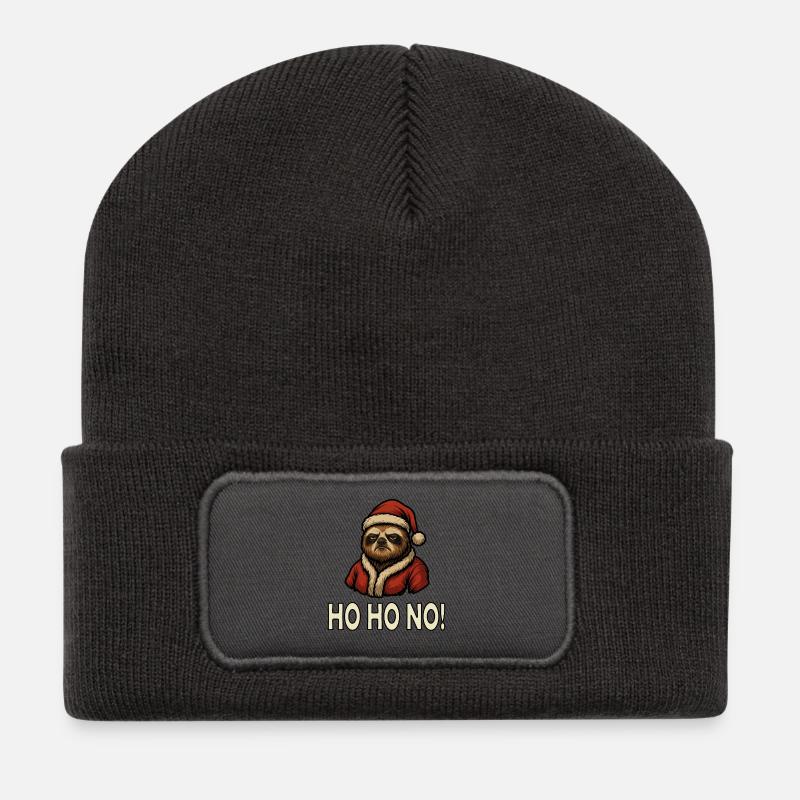 Weihnachts Faultier Ho Ho No - Recycelte Patch Beanie - Dunkelgrau