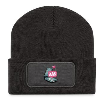 U So Cute Pop Art Handy - Recycelte Patch Beanie - Dunkelgrau - Vorne
