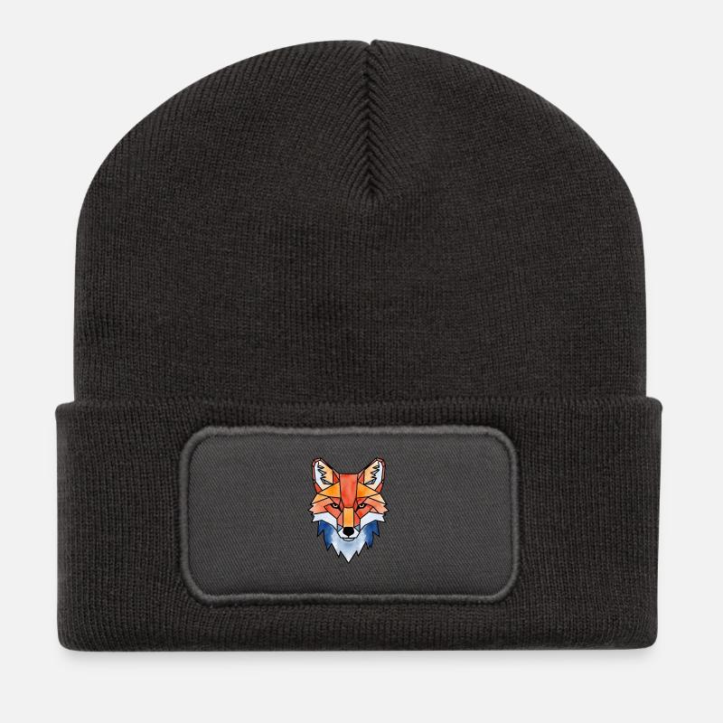 Geometrischer Aquarellfuchs Fuchs Wasserfarben - Recycelte Patch Beanie - Dunkelgrau