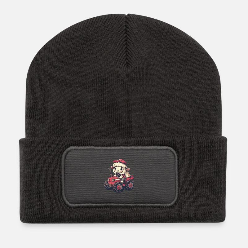 Schaf Traktor Farmer - Recycelte Patch Beanie - Dunkelgrau