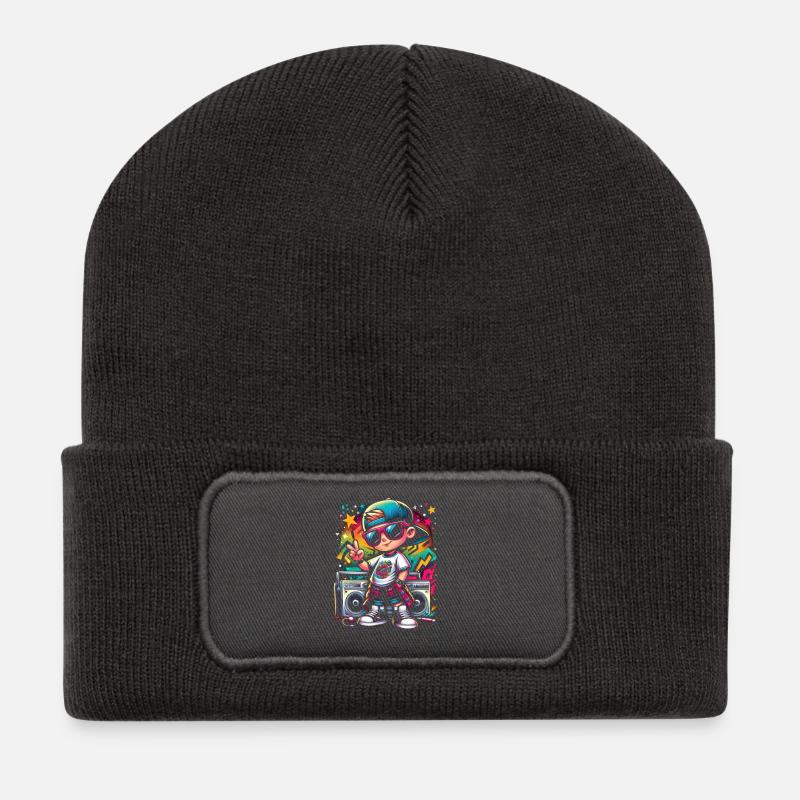 Cooler Hip Hop Guy Graffiti Künstler Illustration - Recycelte Patch Beanie - Dunkelgrau