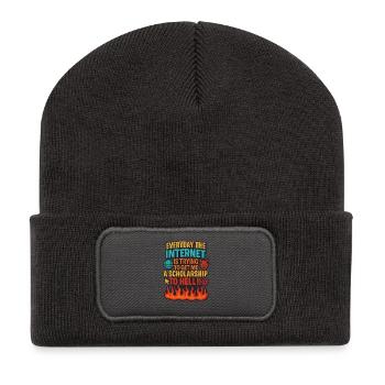 Internet Scholarship to Hell Meme, lustig - Recycelte Patch Beanie - Dunkelgrau - Vorne