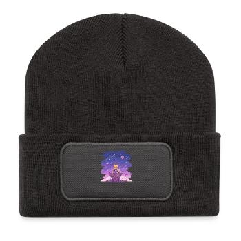 Ours câlin dans le gâteau du ciel étoilé - Beanie recyclé à patch - charbon - Devant