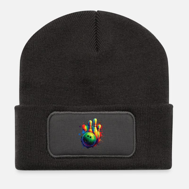 Bowling Color Splash Art – Ball and Bowling Design - Recycled Patch Beanie - dark grey