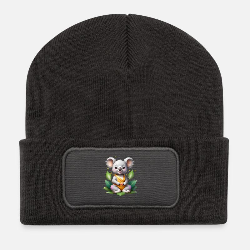Kleiner Koala im Blätterkreis - Recycelte Patch Beanie - Dunkelgrau
