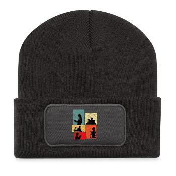 Reading silhouettes in color block design - Recycled Patch Beanie - dark grey - Front