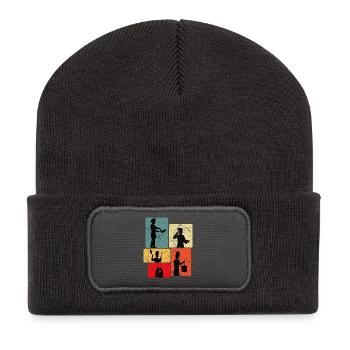 Motif des silhouettes des héros de cuisine - Beanie recyclé à patch - charbon - Devant