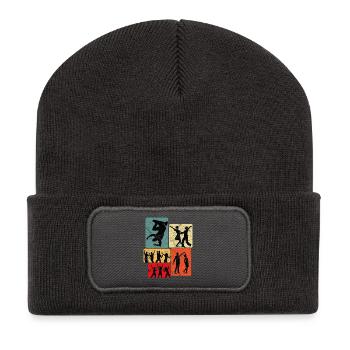 Tanzsilhouetten im Retro-Block - Recycelte Patch Beanie - Dunkelgrau - Vorne