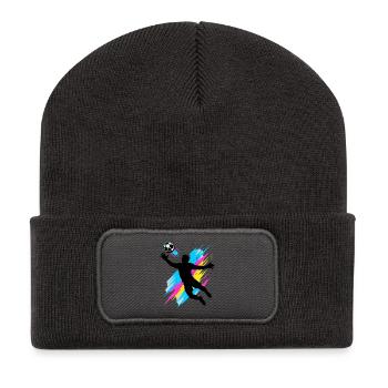 Saut néon du gardien, cadeau de football, enfants - Beanie recyclé à patch - charbon - Devant