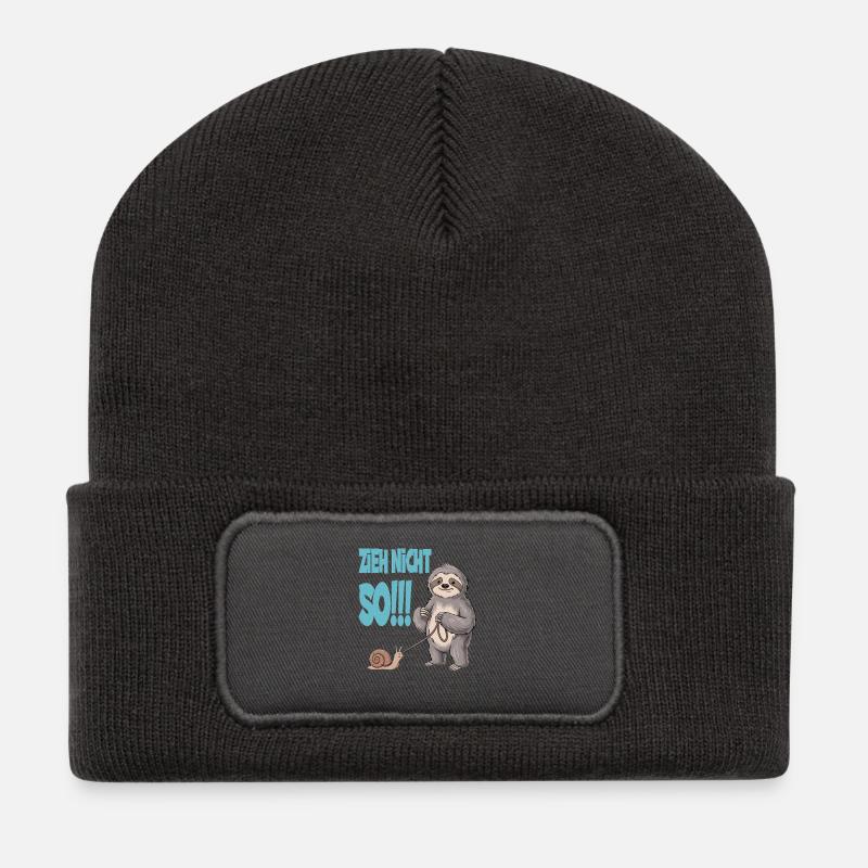 Don't pull so sloth with snail funnier - Recycled Patch Beanie - dark grey