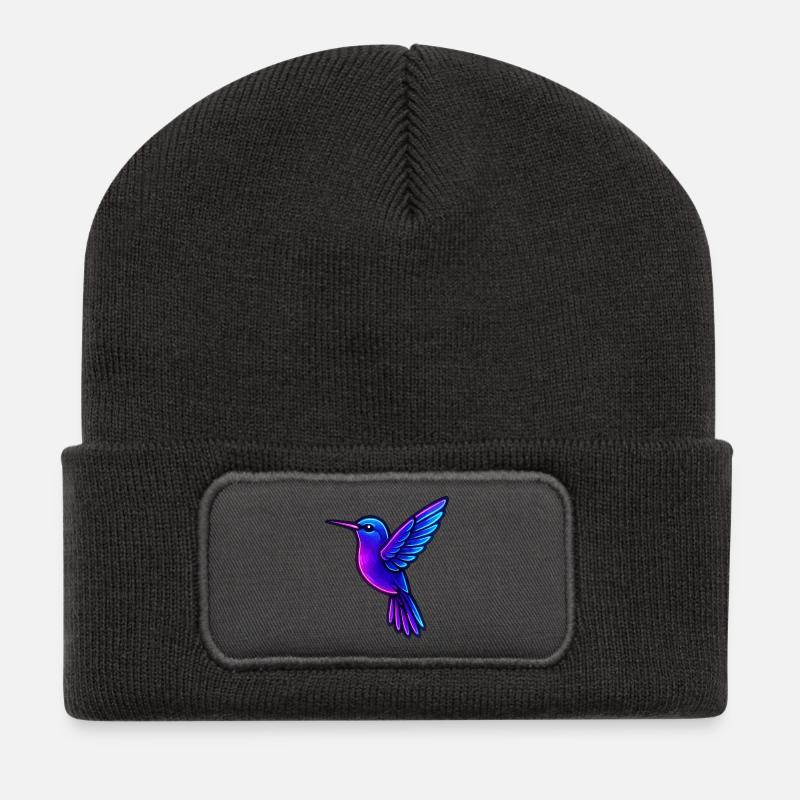 Neon Kolibri Tiere - Recycelte Patch Beanie - Dunkelgrau