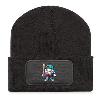 Mascotte de baseball fondante avec une batte - Beanie recyclé à patch - charbon - Devant