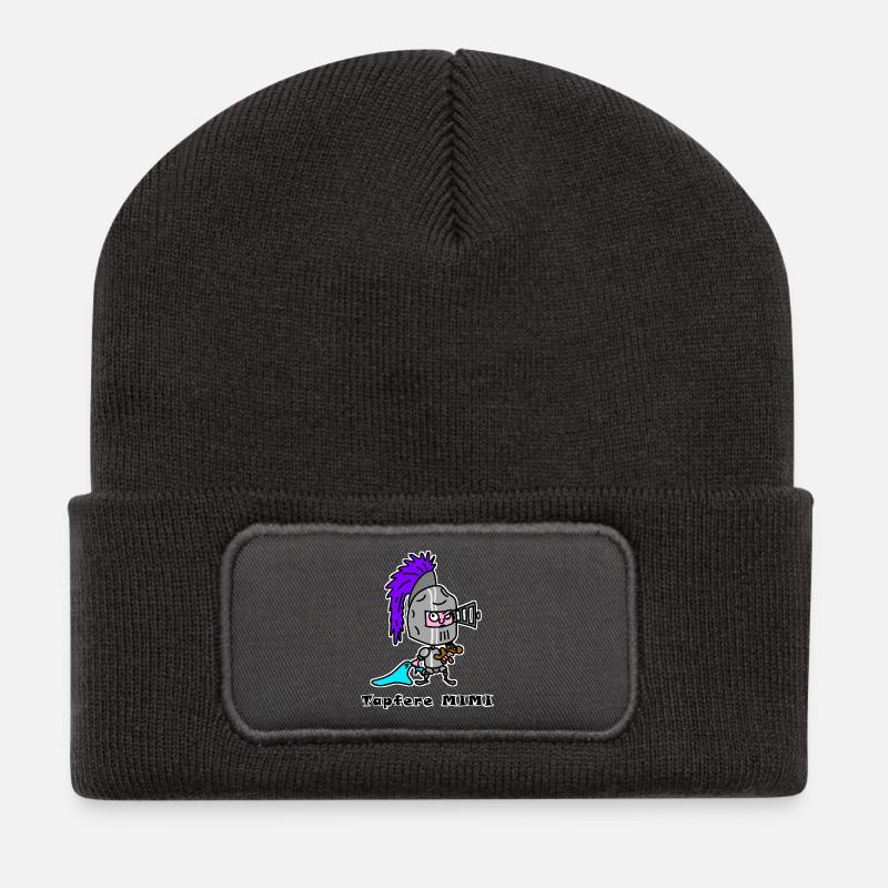 Tapfere Mimi – Cartoon Ritter mit Teddy - Recycelte Patch Beanie - Dunkelgrau