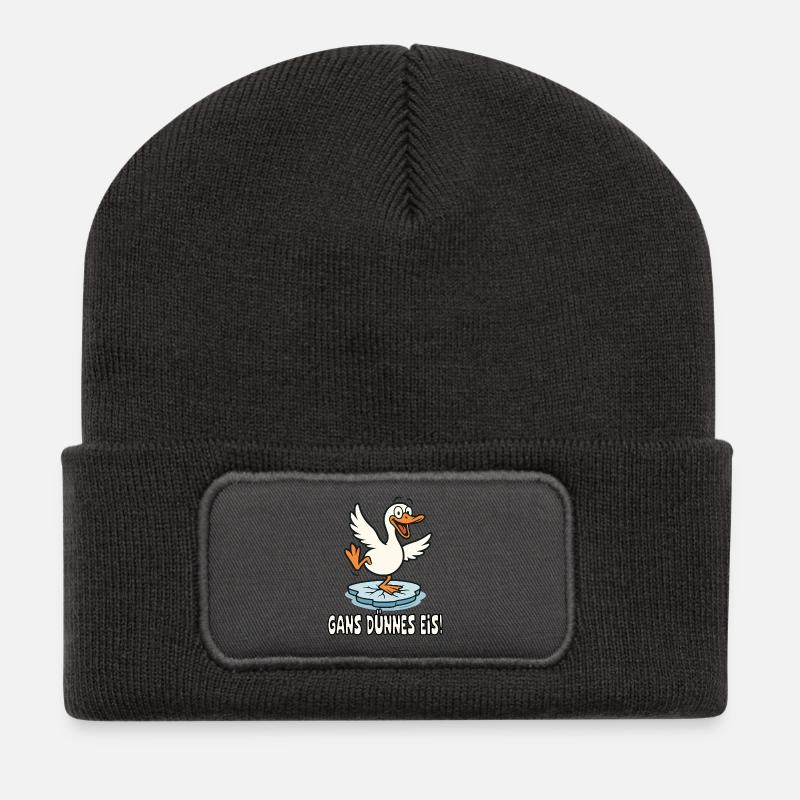 Gans Dünnes Eis lustiges Wortspiel - Recycelte Patch Beanie - Dunkelgrau