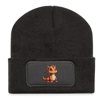 Kleiner Cartoon-Drache - Recycelte Patch Beanie - Dunkelgrau - Vorne