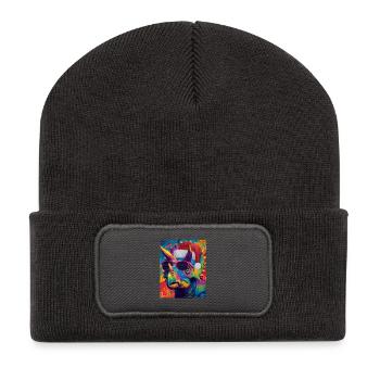 Portrait de Noël du tricératope dinosaure - Beanie recyclé à patch - charbon - Devant