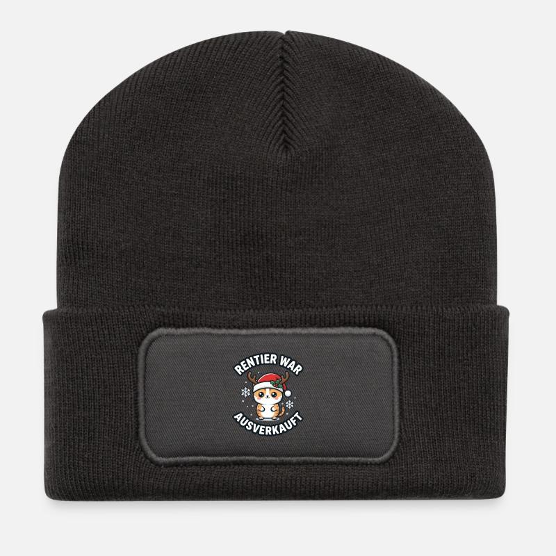 Rentier Katze Xmas Ausverkauft - Recycelte Patch Beanie - Dunkelgrau