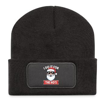 Père Noël avec des lunettes de soleil – un discours espiègle - Beanie recyclé à patch - charbon - Devant