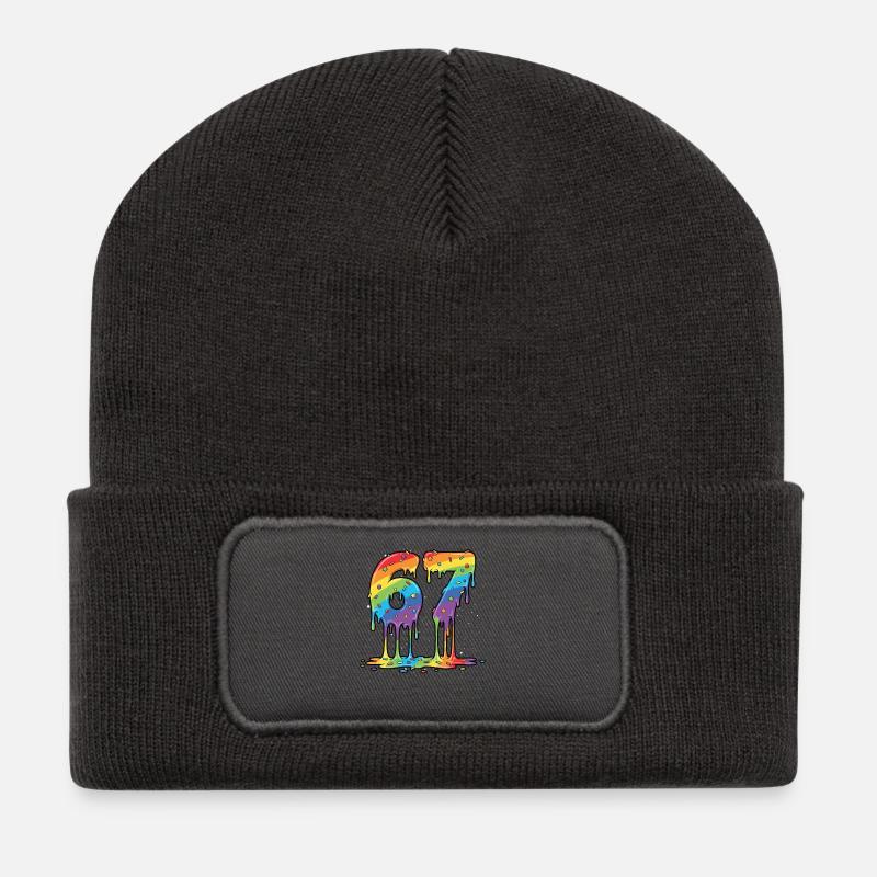 Rainbow 67 Meme-Feier - Recycelte Patch Beanie - Dunkelgrau