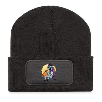 Sonnen-Stage-Drachen mit Mikro - Recycelte Patch Beanie - Dunkelgrau - Vorne