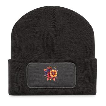 Bunte Blüten-Mandala Illustration - Recycelte Patch Beanie - Dunkelgrau - Vorne