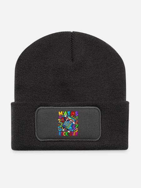 Math Rock Star Calculator Neon - Recycled Patch Beanie - dark grey
