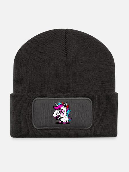 Neon Einhorn - Recycelte Patch Beanie - Dunkelgrau