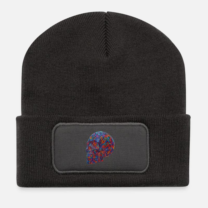 Crâne en mosaïque colorée - Beanie recyclé à patch - charbon