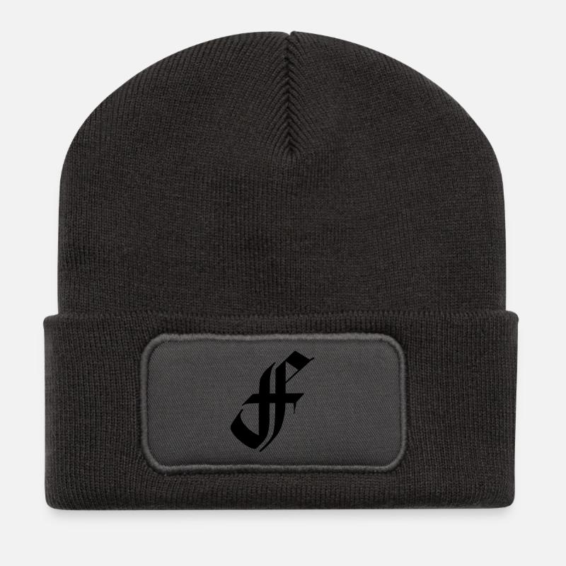 Frakturschrift Kürzel F - Recycelte Patch Beanie - Dunkelgrau