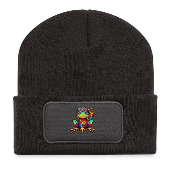 Hippie Frog 70s 1970s 60s Party - Recycled Patch Beanie - dark grey - Front