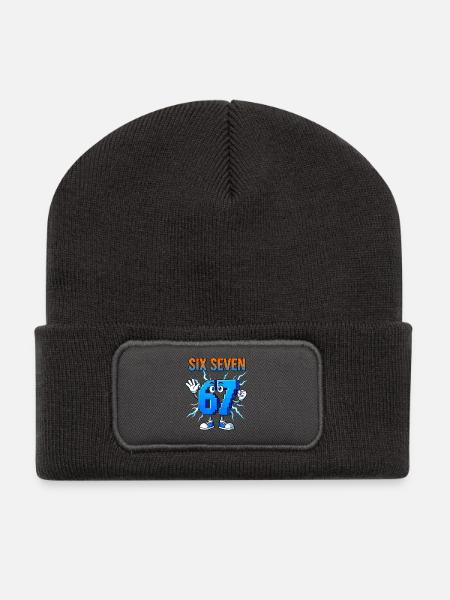 67 Gen Alpha Six Sieben Italienisch 6 7 Brainrot - Recycelte Patch Beanie - Dunkelgrau