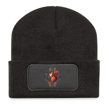 Écureuil dans une couronne de fleurs - Beanie recyclé à patch - charbon - Devant