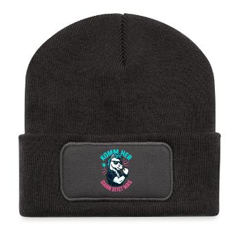 einhorn rebel shirt, komm her spruch - Recycelte Patch Beanie - Dunkelgrau - Vorne