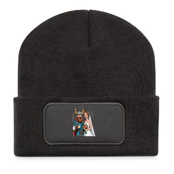 Wikinger Viking Legende Seemann Odin Rabe Hochzeit - Recycelte Patch Beanie - Dunkelgrau - Vorne